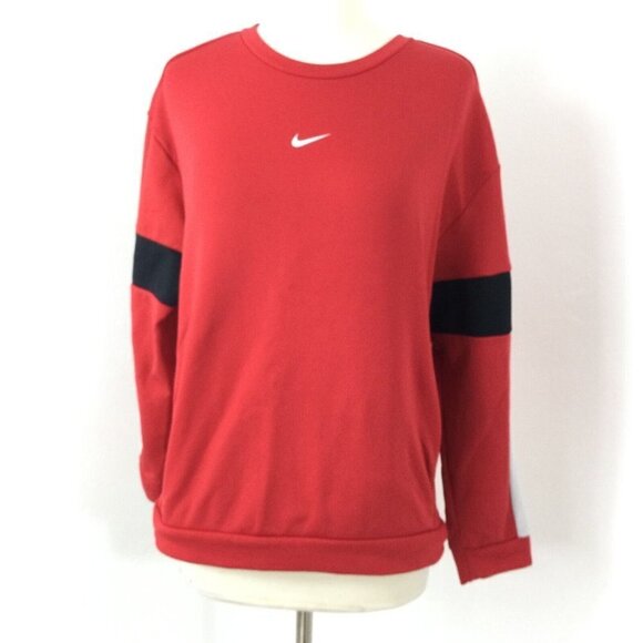 Nike Pullover Sweatshirt‎ Men Red Center Swoosh Logo Long Sleeve Ribbed Hem - Picture 1 of 6
